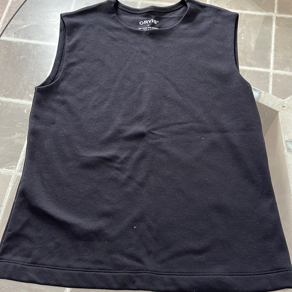 Orvis, S, mid-weight cotton poly sleeveless top, great layer, versatile EUC.